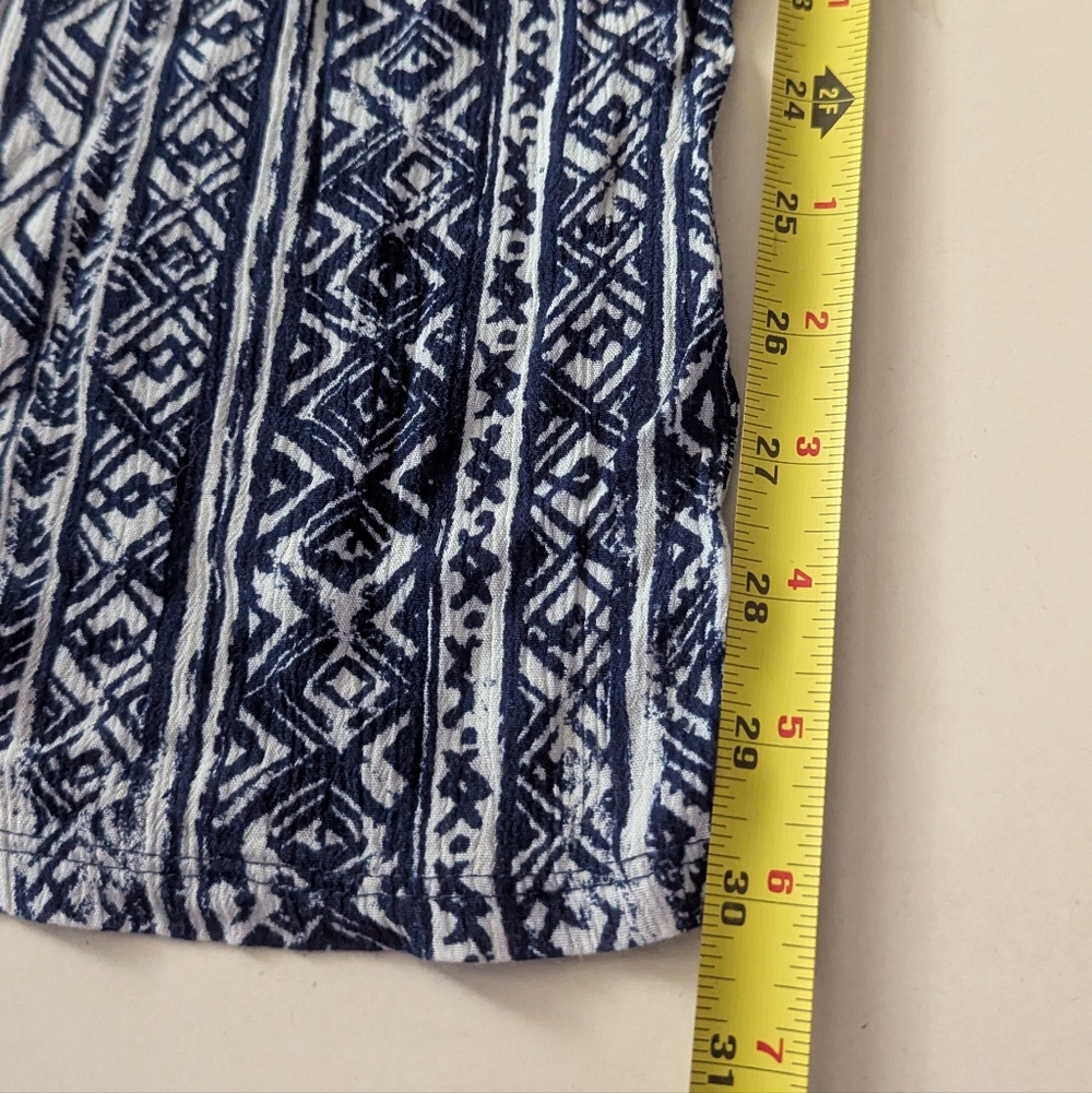 Three Dots Wide Leg Pant Blue White Print Pull On Sz Medium Pockets Lightweight - Picture 13 of 15